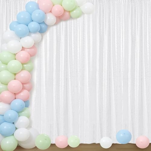 White Sequin Backdrop Curtain 4FTx8FT Glitter White Background Drapes Sparkle Photography Backdrop for Party