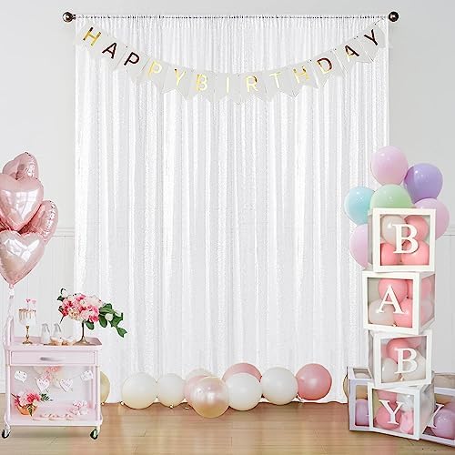 White Sequin Backdrop Curtain 4FTx8FT Glitter White Background Drapes Sparkle Photography Backdrop for Party, alternate view