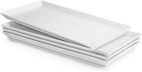 White Serving Platters, Porcelain Serving Trays for Parties, Large Rectangular Plates - 15.5 Inch, Set of 4 in