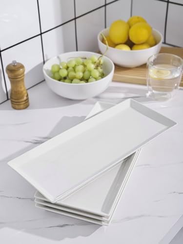 White Serving Platters, Porcelain Serving Trays for Parties, Large Rectangular Plates - 14.5 Inch, Set of 4 in, alternate