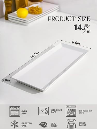 White Serving Platters, Porcelain Serving Trays for Parties, Large Rectangular Plates - 14.5 Inch, Set of 4 in, alternate