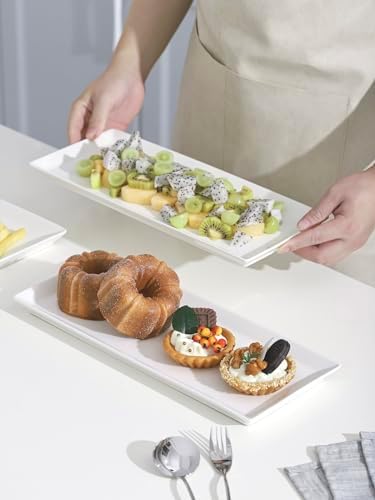 White Serving Platters, Porcelain Serving Trays for Parties, Large Rectangular Plates - 14.5 Inch, Set of 4 in, alternate
