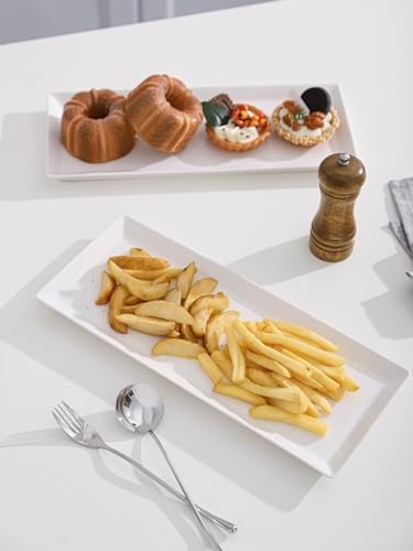 White Serving Platters, Porcelain Serving Trays for Parties, Large Rectangular Plates - 14.5 Inch, Set of 4 in, alternate