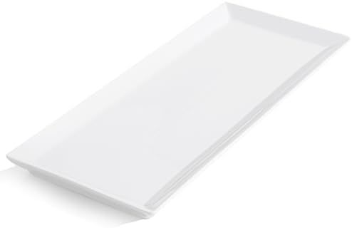 White Serving Platters, Porcelain Serving Trays for Parties, Large Rectangular Plates - 14.5 Inch in White