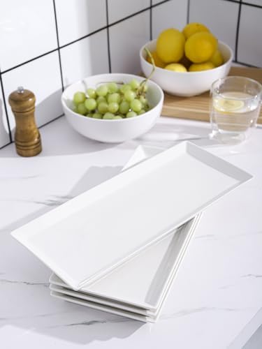 White Serving Platters, Porcelain Serving Trays for Parties, Large Rectangular Plates - 14.5 Inch in White, alternate view 2