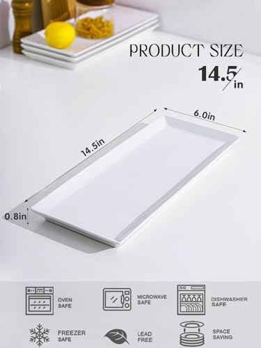 White Serving Platters, Porcelain Serving Trays for Parties, Large Rectangular Plates - 14.5 Inch in White, alternate view 3