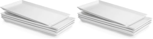 White Serving Platters, Porcelain Serving Trays for Parties, Large Rectangular Plates - 15.5 Inch, Set of 4