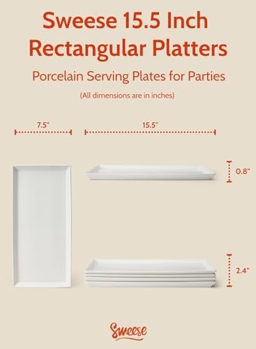 White Serving Platters, Porcelain Serving Trays for Parties, Large Rectangular Plates - 15.5 Inch, Set of 4, alternate view 2