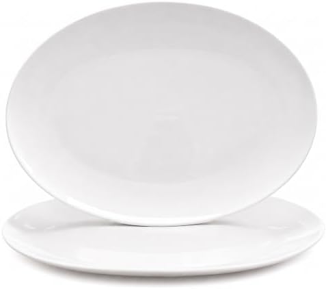 White Serving Platters Set of 2, 14 Inch Oval Porcelain Serving Platters, Serving Plates for Party