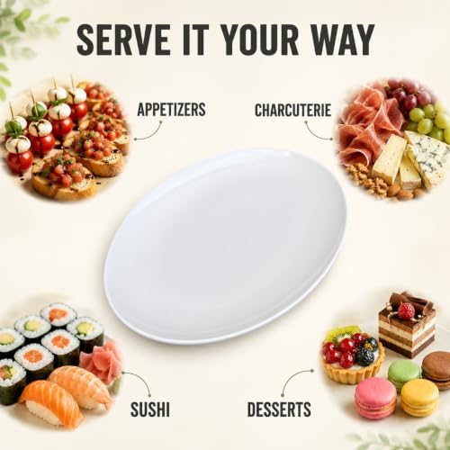 White Serving Platters Set of 2, 14 Inch Oval Porcelain Serving Platters, Serving Plates for Party, alternate view 6