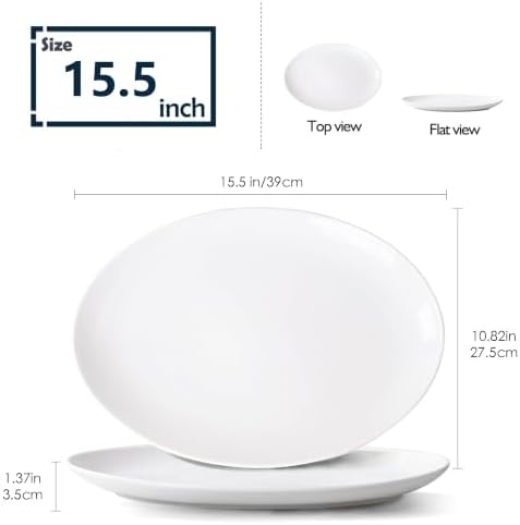 White Serving Platters Set of 2, 15.5 Inch Oval Porcelain Serving Platters, Serving Dishes for Entertaining, alternate view 3