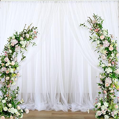 White Sheer Backdrop Curtains Tulle Backdrop Curtain for Parties Wedding White Backdrop Curtain for Birthday, alternate view