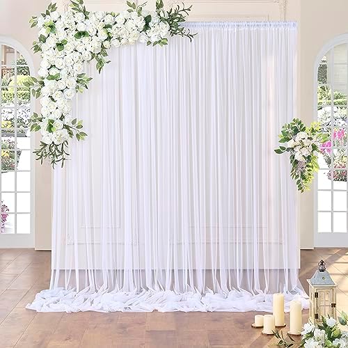 White Sheer Tulle Backdrop Curtains for Party Wedding Wrinkle Free Curtain Backdrops Drapes for Baby Shower