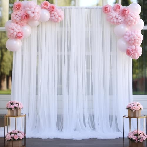 White Sheer Tulle Backdrop Curtains for Party Wedding Wrinkle Free Curtain Backdrops Drapes for Baby Shower, alternate view 2