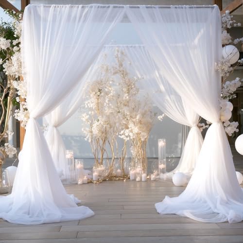 White Sheer Tulle Backdrop Curtains for Party Wedding Wrinkle Free Curtain Backdrops Drapes for Baby Shower, alternate view 3