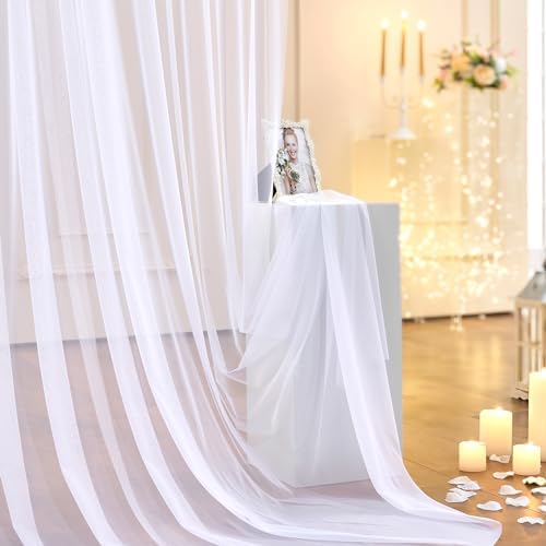 White Sheer Tulle Backdrop Curtains for Party Wedding Wrinkle Free Curtain Backdrops Drapes for Baby Shower, alternate view 4