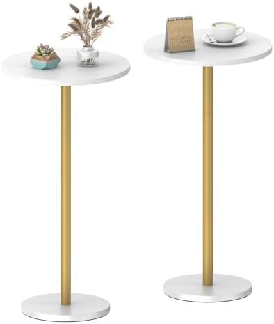 White Small Round Side Table Set of 2 Drink Tables