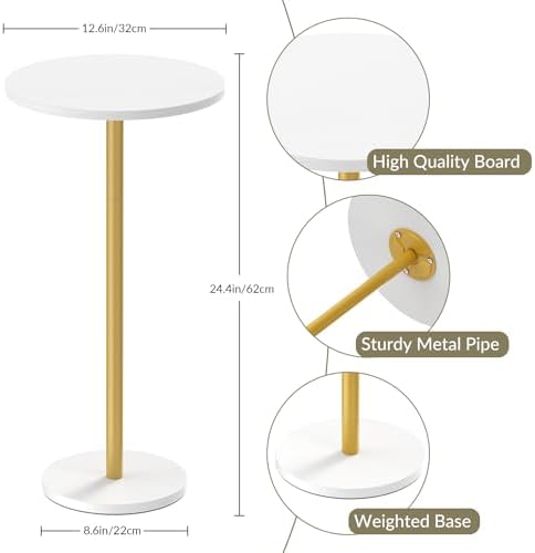 White Small Round Side Table Set of 2 Drink Tables, alternate view 3