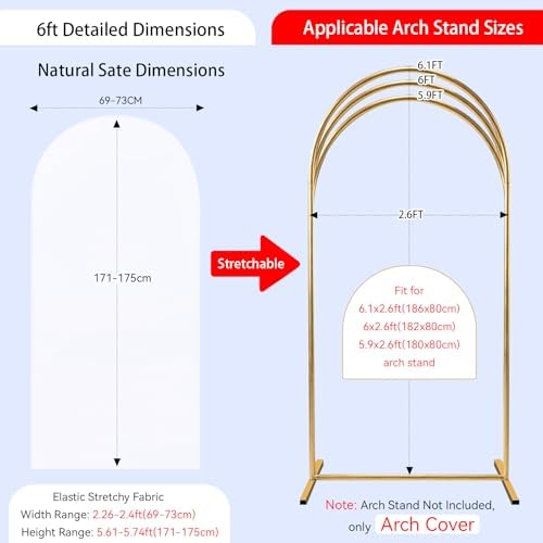 White Spandex Arch Cover 6FT Halloween Stretchy Arch Backdrop Cover in 2.6ftx6ft in White, alternate view 5