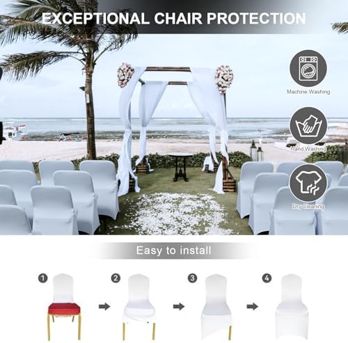 White Spandex Chair Covers 12 Pcs for Wedding Party, alternate view 5