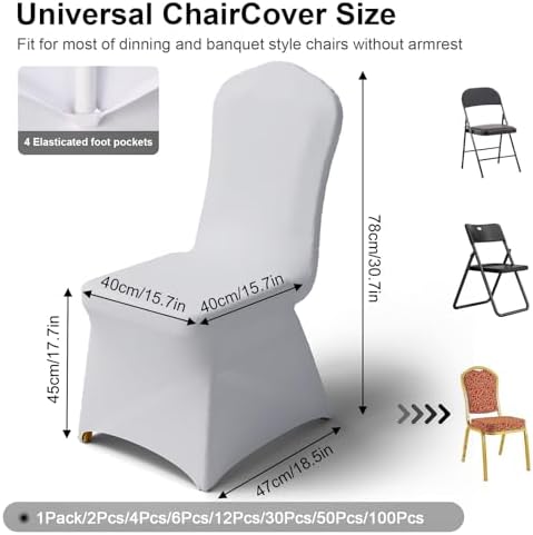 White Spandex Chair Covers 30 Pcs for Wedding Party, alternate view 2