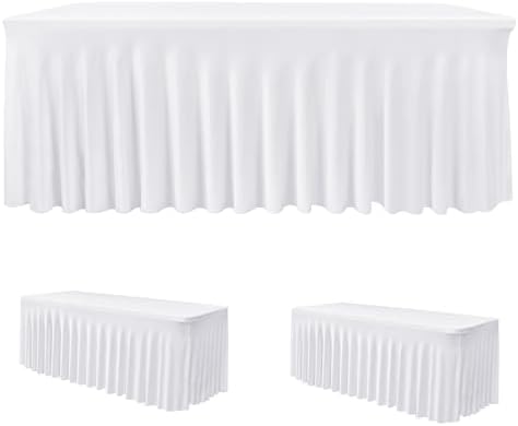 White Spandex Table Covers 6ft Rectangle Table Skirts for Party 2 Pack in 30x72 Inch| 2 Pack in White
