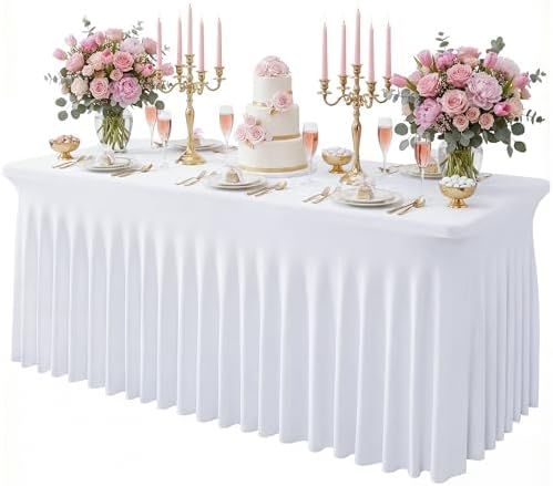 White Spandex Tablecloth for 6FT Rectangle Tables, Table Skirt