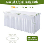 White Spandex Tablecloth for 6FT Rectangle Tables, Table Skirt, alternate view 2