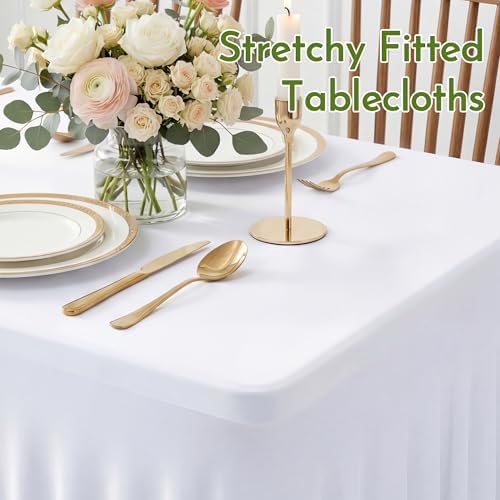 White Spandex Tablecloth for 6FT Rectangle Tables, Table Skirt, alternate view 5