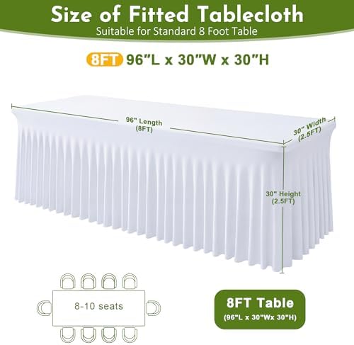 White Spandex Tablecloth for 8FT Rectangle Tables, Table Skirt, alternate view 2