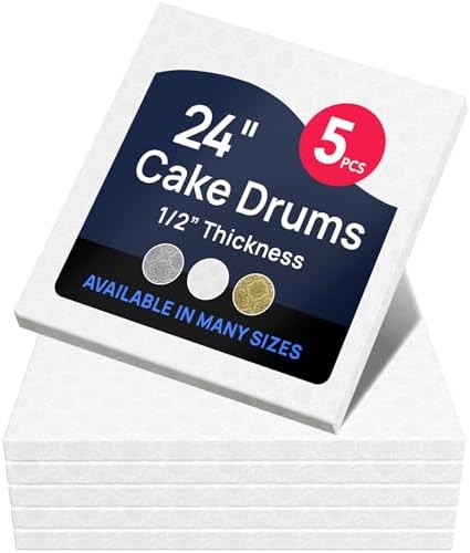 White Square Cake Board - Gorgeous Design, Sturdy & Durable 1/2" Thick Drums, 24" x 24" Inch, Pack of 5
