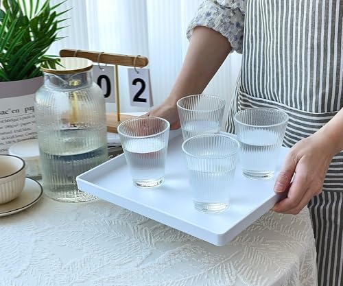 White Square Tray 11 Inch - 3 Pack Hard Plastic Serving Tray in 10.2"L x 5.5"W x 1.1"H in White, alternate view 2