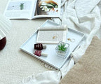 White Square Tray 11 Inch - 3 Pack Hard Plastic Serving Tray in 10.2"L x 5.5"W x 1.1"H in White, alternate view 6
