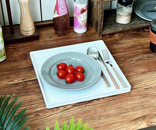 White Square Tray 11 Inch - 3 Pack Hard Plastic Serving Tray in 10.2"L x 5.5"W x 1.1"H in White, alternate view 7