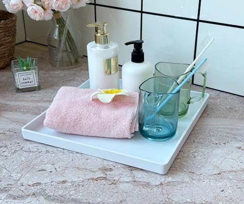 White Square Tray, 11 Inch Hard Plastic Serving Tray in 10.2"L x 5.5"W x 1.1"H in White, alternate view 4