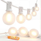 White String Lights Outdoor, 50FT White Outdoor Lights with 52 G40 LED Frosted Shatterproof Bulbs(2 Spare) for