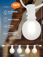 White String Lights Outdoor, 50FT White Outdoor Lights with 52 G40 LED Frosted Shatterproof Bulbs(2 Spare) for, alternate