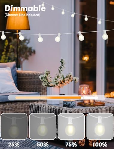 White String Lights Outdoor, 50FT White Outdoor Lights with 52 G40 LED Frosted Shatterproof Bulbs(2 Spare) for, alternate
