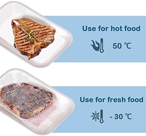 White Styrofoam Meat Trays (25pcs/Pack - 7.87" x 5.11" x 0.9") with White Absorbent Pad, Disposable Small Foam, alternate