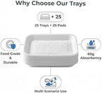 White Styrofoam Meat Trays (25pcs/Pack - 7.87" x 5.11" x 0.9") with White Absorbent Pad, Disposable Small Foam, alternate
