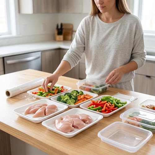 White Styrofoam Meat Trays (50pcs/Pack - 7.87" x 5.11" x 0.9") with White Absorbent Pad, Disposable Small Foam, alternate