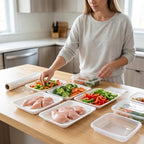 White Styrofoam Meat Trays (50pcs/Pack - 7.87" x 5.11" x 0.9") with White Absorbent Pad, Disposable Small Foam, alternate
