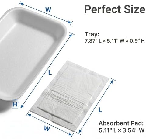 White Styrofoam Meat Trays (50pcs/Pack - 7.87" x 5.11" x 0.9") with White Absorbent Pad, Disposable Small Foam, alternate