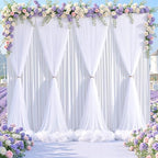 White Tulle Backdrop Curtain for Wedding Parties,10ft x 10ft Wrinkle Free Curtain Backdrop,2 Layer Drapes for