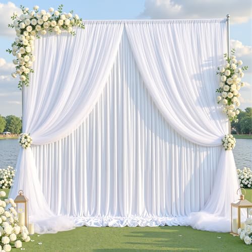 White Tulle Backdrop Curtain for Wedding Parties,10ft x 10ft Wrinkle Free Curtain Backdrop,2 Layer Drapes for, alternate view