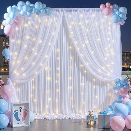 White Tulle Backdrop Curtain for Wedding Parties,10ft x 10ft Wrinkle Free Curtain Backdrop,2 Layer Drapes for, alternate view