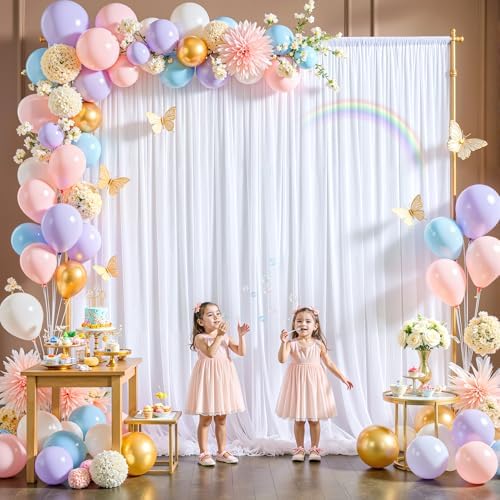 White Tulle Backdrop Curtain for Wedding Parties,10ft x 10ft Wrinkle Free Curtain Backdrop,2 Layer Drapes for, alternate view