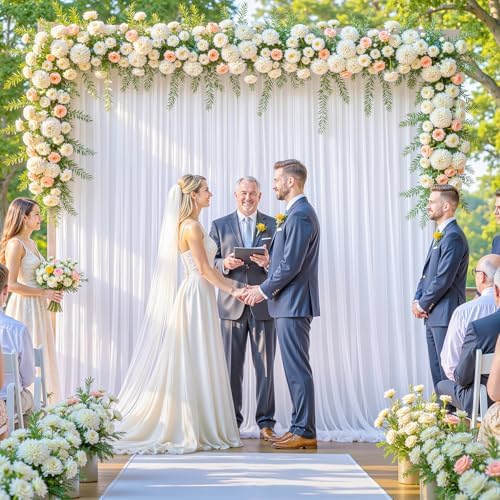 White Tulle Backdrop Curtain for Wedding Parties,10ft x 10ft Wrinkle Free Curtain Backdrop,2 Layer Drapes for, alternate view