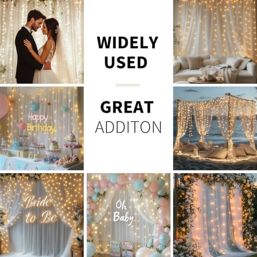 White Tulle Backdrop Curtain with Lights for Decor, 10x8FT in 10x8FT, alternate view 2