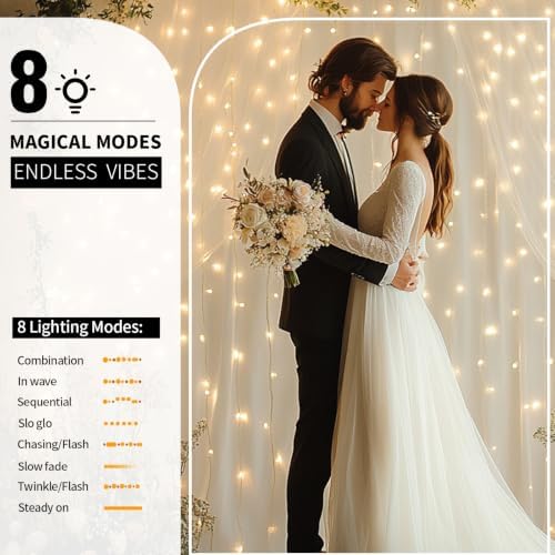 White Tulle Backdrop Curtain with Lights for Decor, 10x8FT in 10x8FT, alternate view 4
